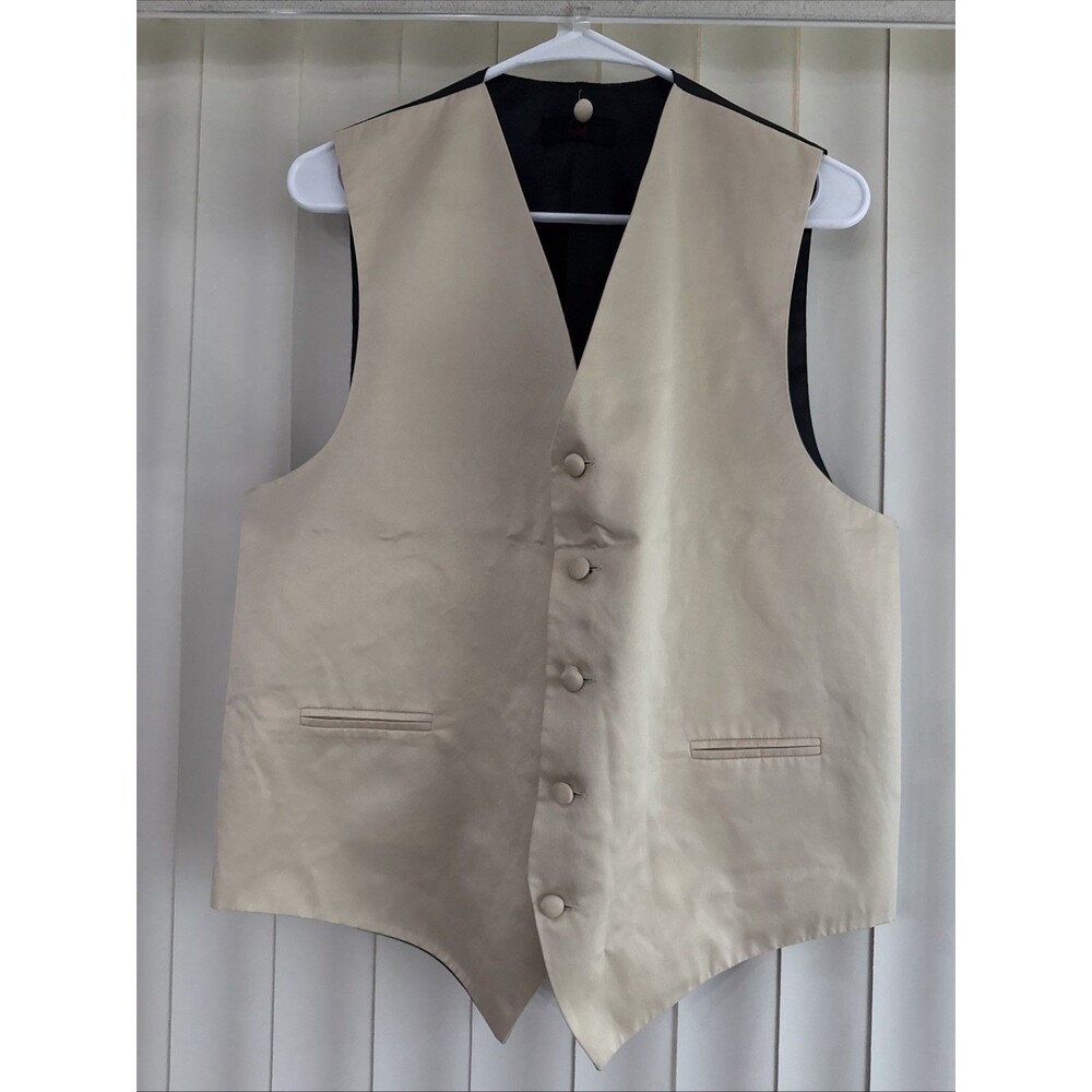 Satin Beige & Black Vest By Q Button Down W/Waist Cinch In The Back Chest Sz 42
